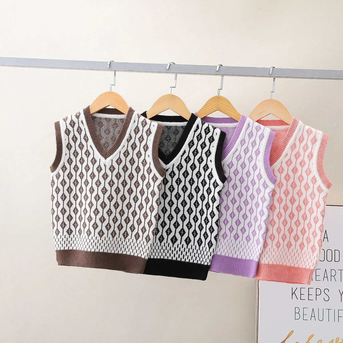 Baby Boys Wool Knit Vest Diamond pattern Kids Waistcoats Sleeveless Sweater For Girls Autumn V-neck Children Knitwear children vest