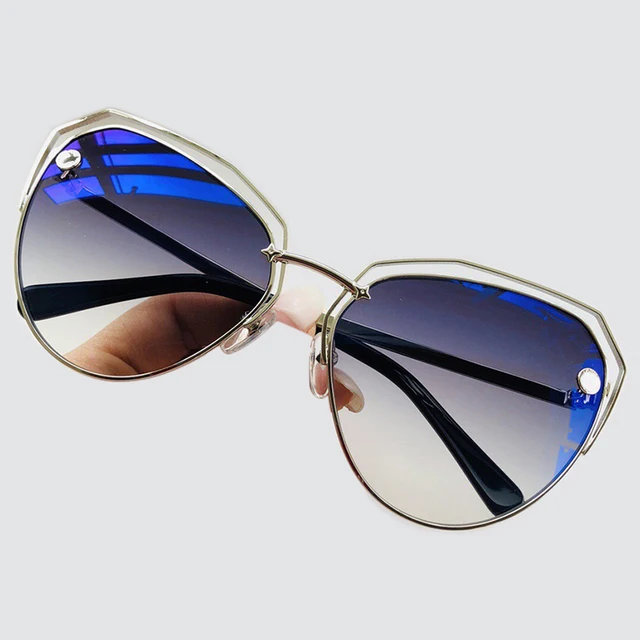$US $58.40 Vintage Cat Eye Sunglasses For Women Men Brand Designer Alloy Gradient Mirror Sun Glasses Female