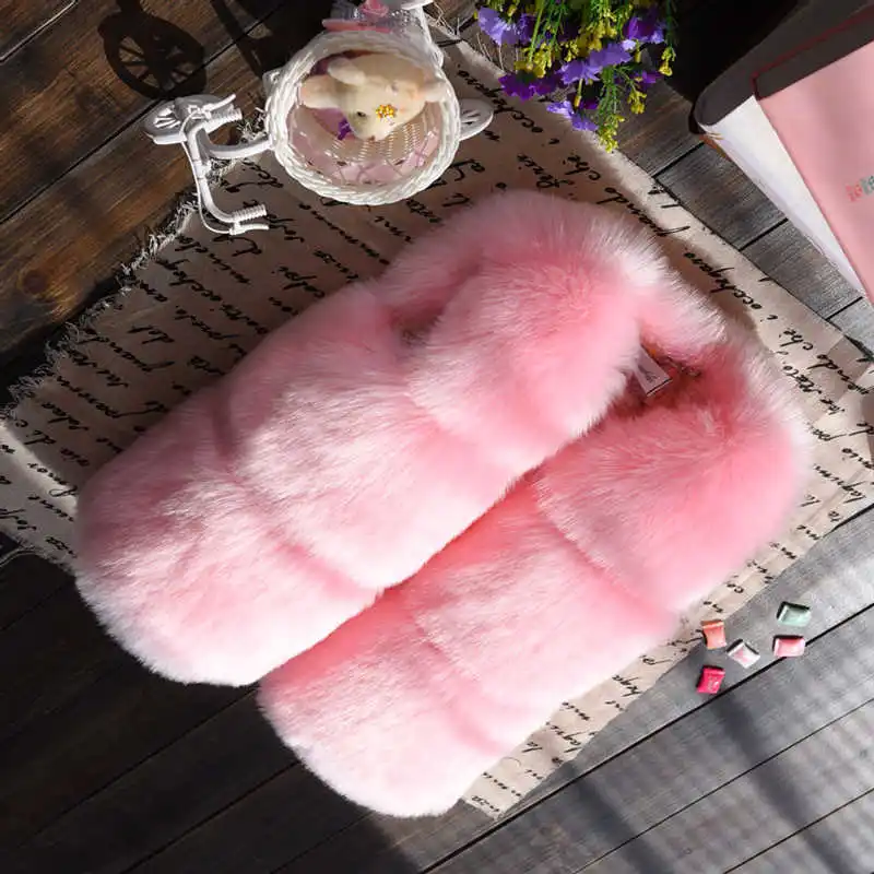 Pink Коллекция года, осенне-зимнее пальто для маленьких девочек жилет с толстым мехом роскошное теплое Детское пальто принцессы в Корейском стиле для девочек - Цвет: Pink