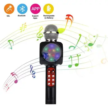 

Portable Karaoke Microphone Wireless Bluetooth Speaker with LED Light for Bar Party KTV Recording