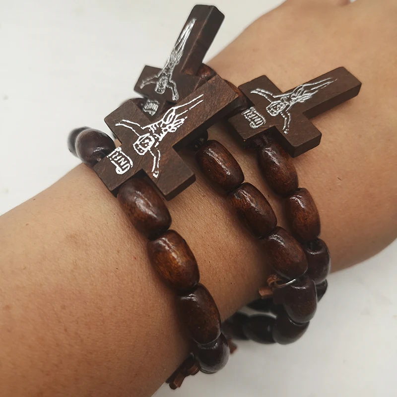 Free Shipping! 8pcs/lot Ankh Jesus wooden beaded bracelets can mixed colors
