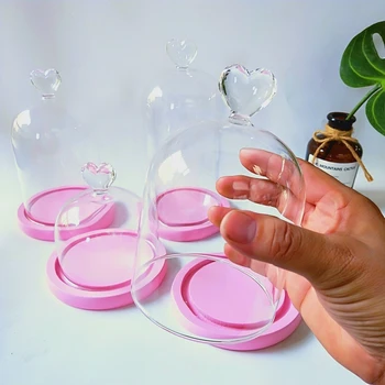 

Pink Base Heart Top Glass Dome Home Decoration Bigger Size Glass Cover Friend Gift Wedding Party Event Favor Gift Glass Dome