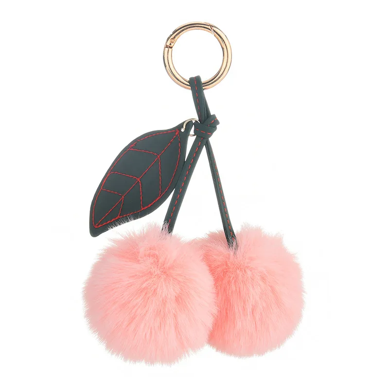 Lovely Hairball Key Chains For Girls Men Cherry Fake Rabbit Fur Charm Keychains Backpacks Best Friend Gifts Accessories | Украшения и