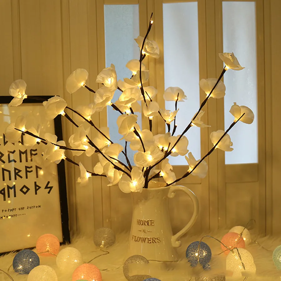 Luz para Casa Iluminado Flores Ramo Luz Artificial Phalaenopsis Salgueiro Decoração Romântica 20leds 73cm 9 Lâmpadas com 20leds 73cm, luz artificial de