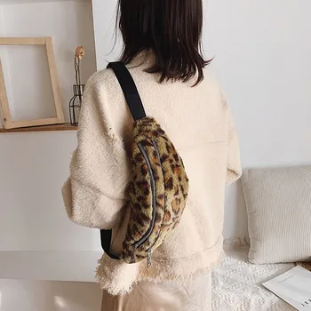 

Women Leopard Printing Plush Zipper Messenger Bag Chest Bag Waist Bag Phone Bag Waist Bag Handbag Unisex Fanny Pack Belly Purse