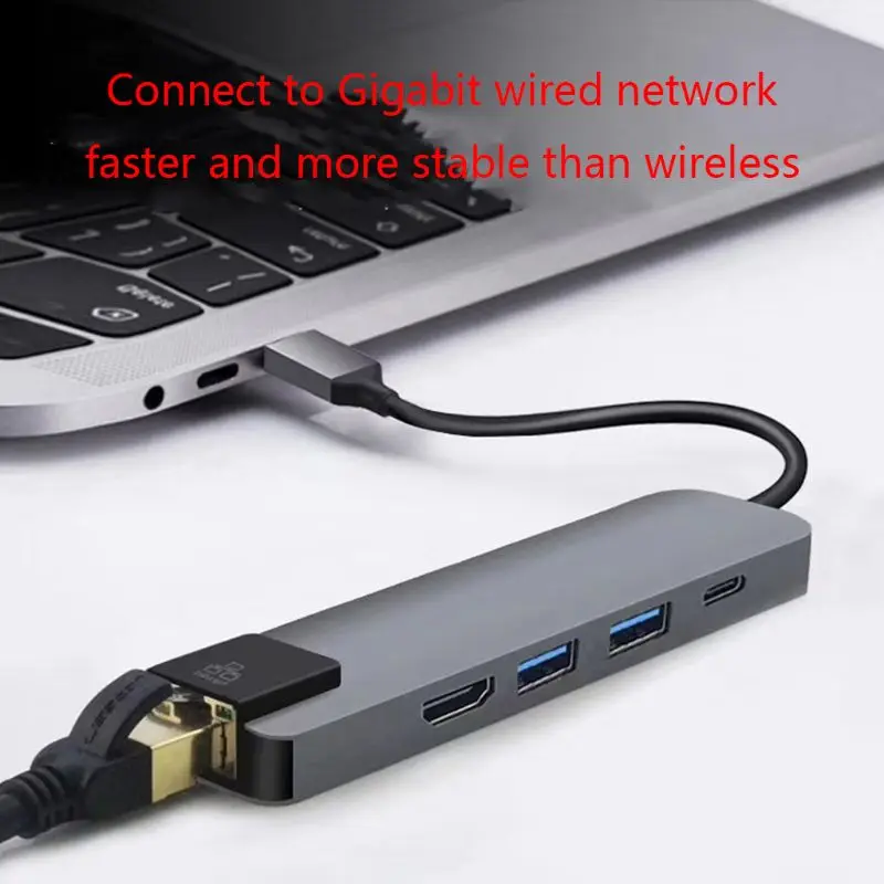 5 в 1 концентратор USB Type C HDMI 4K USB C концентратор для Gigabit Ethernet Rj45 Lan адаптер для MacBook Pro USB-C зарядное устройство конвертер D08A