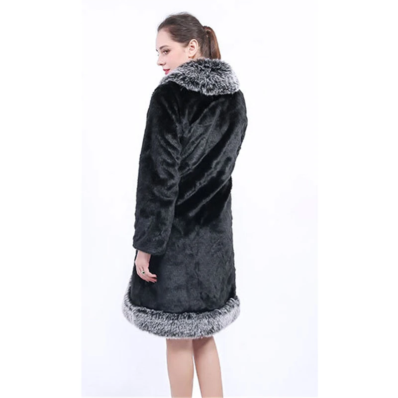 Черная куртка из искусственного меха, Женская S-4XL, большие размеры,, Осень-зима, Новая Европейская и американская мода, длинное пальто из искусственного меха, feminina LR465