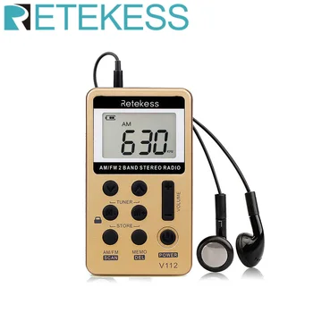 

RETEKESS V112 Mini Handheld Radio Portable FM AM 2 Band Digital Pocket radio Receiver earphone Speaker For Walkman go hiking