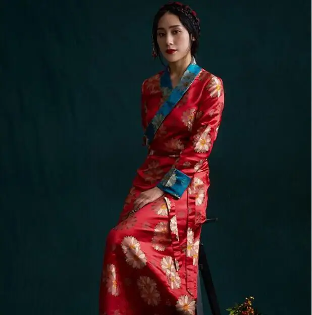 Chinese Traditional Suit South Asia Nepal Tibet Himalayan Areas Travel Costume Long Robe Tibetan Dress
