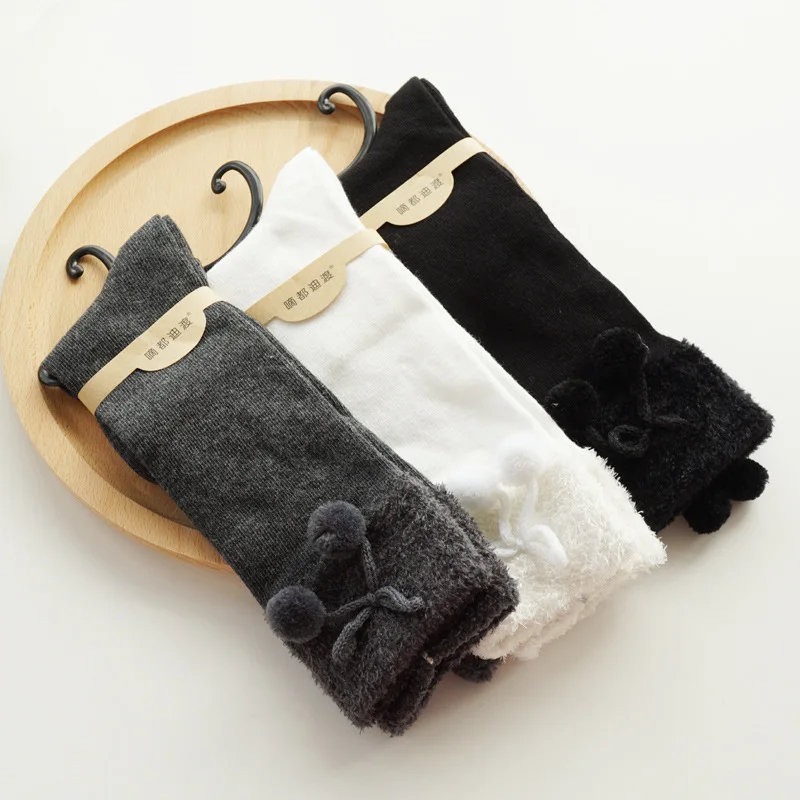 

Soft Feather Yarn Furry Ball Girls Tube Socks New Style Spring And Autumn Children Cute Princess Socks CHILDREN'S Socks