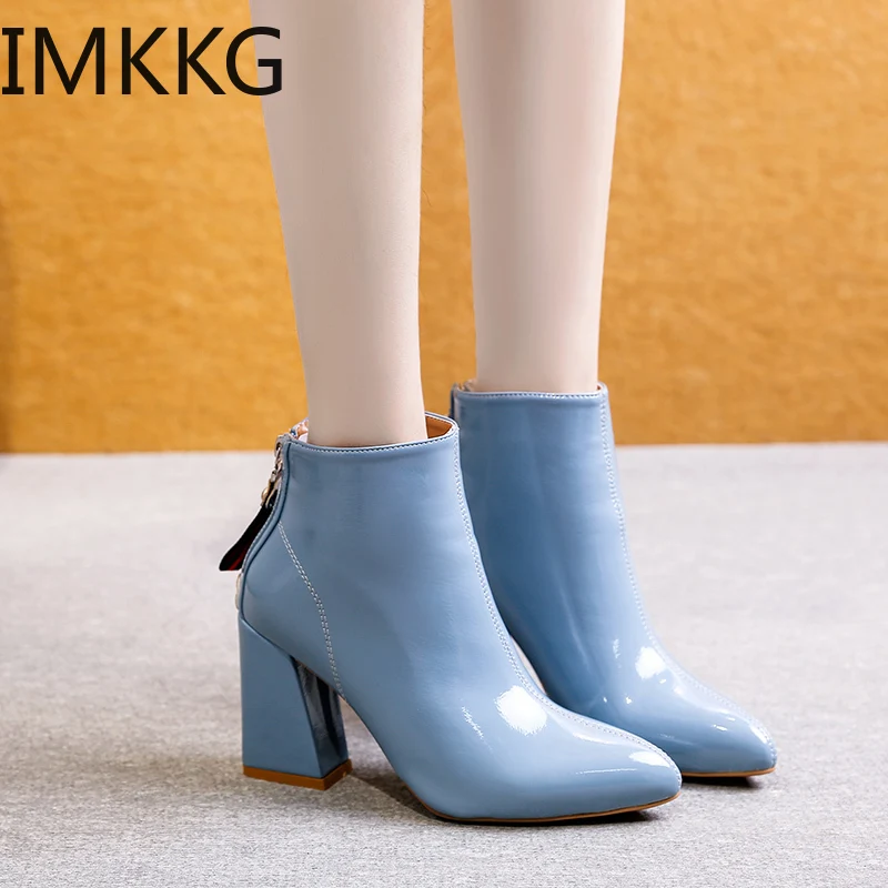 

2019 Fashion Woman pointed Toe Zipper Boots womens Hoof Heel pu Leather Ankle Boots Lady High Heels Shoes