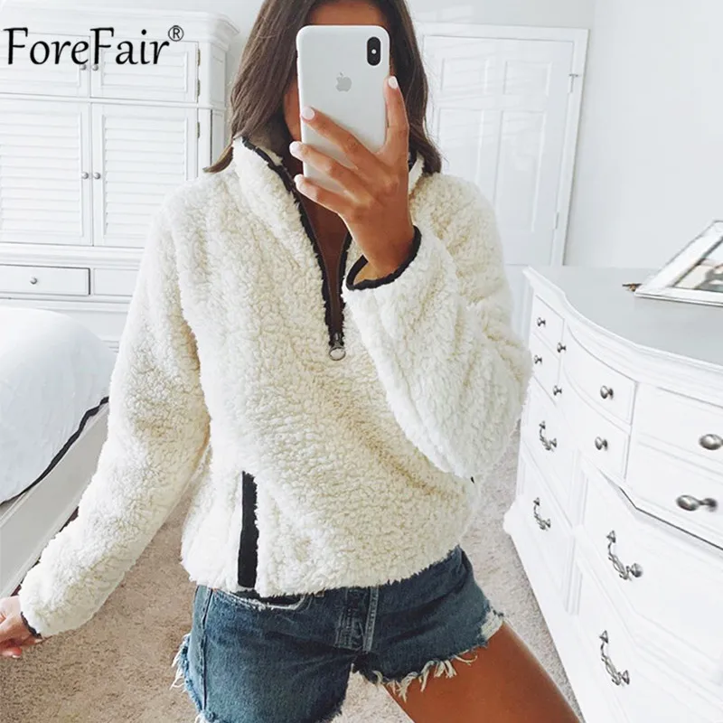 Forefair/флисовая меховая толстовка на молнии с высоким воротником осенне зимний