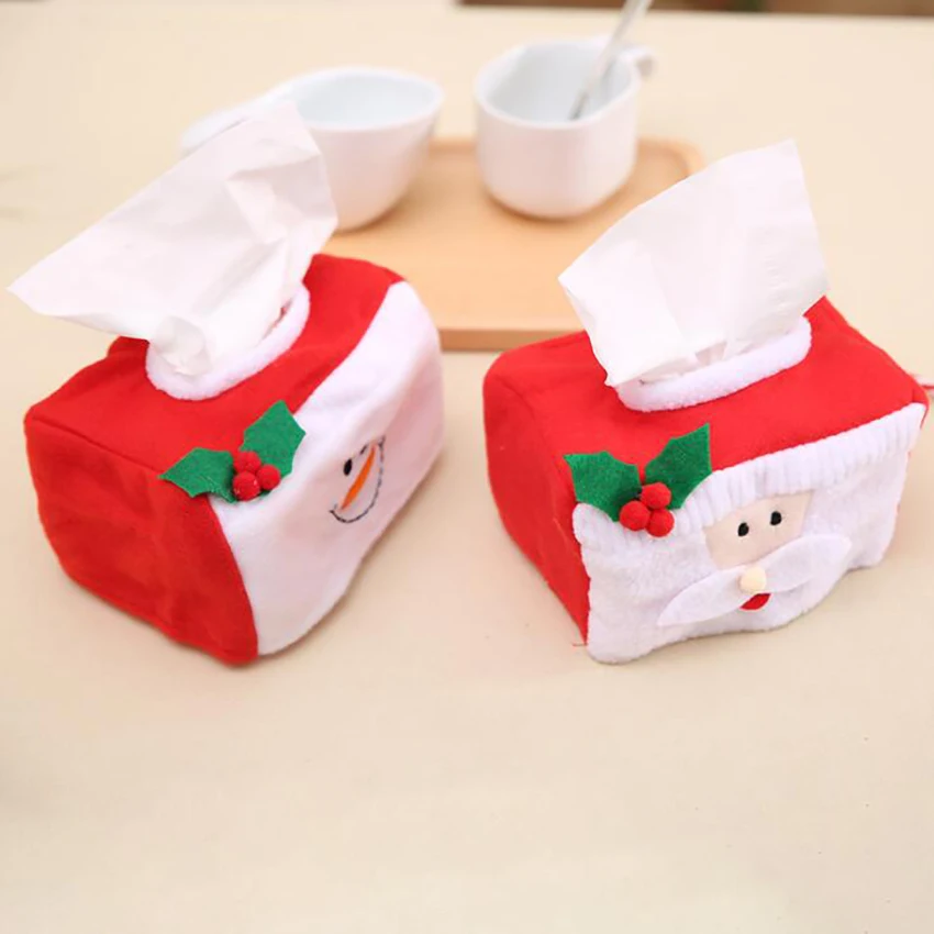 

Santa Claus Snowman Tissue Box Cover Car Table Decoration Flannel Christmas Tissue Box Cover for Holiday Decorations Ornaments