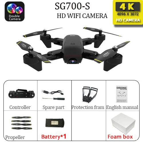SG700S 4K Дрон с камерой Wi-Fi Fpv Дрон Hd оптический поток Двойная камера с жестом фотография режим удержания высоты SG700 SG700D - Цвет: Black 4K 1B Foam