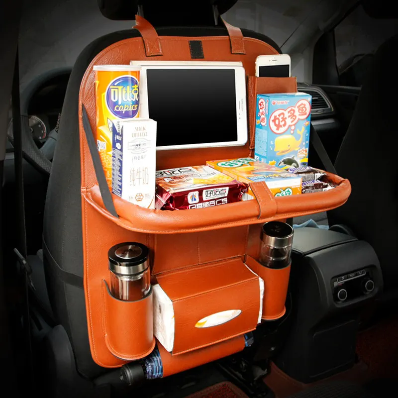 Автомобильный Органайзер, складная сумка для хранения на заднем сиденье, поддон для еды, поддон для воды, автомобильный подстаканник с многофункциональной складной сумкой - Название цвета: Коричневый