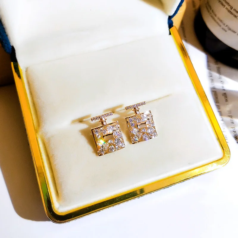 Huitan Fashion Lady's Earrings with White Cubic Zirconia Geometric Design Versatile Women Ear Accessories 2021 New Trend Jewelry |