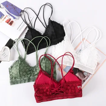 

Linbaiway Women Bras French Style Bralette Seamless Deep V Lace Bra Gathered Lace Bras Backless Bralette Sexy Lingerie Brassiere