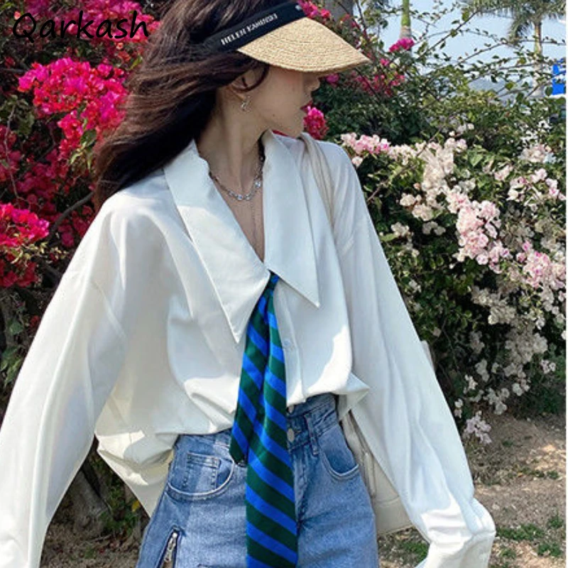 Camicie Donna Primavera Bianco Semplice Puro Bf Monopetto Abbigliamento Per Il Tempo Libero Top Prevalente Popolare Quotidiano Teneri Di Base Più Nuov