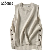 Высококачественный женский кашемировый свитер с круглым вырезом, шерстяной жилет, однотонный весенний осенний стильный удобный теплый повседневный жилет