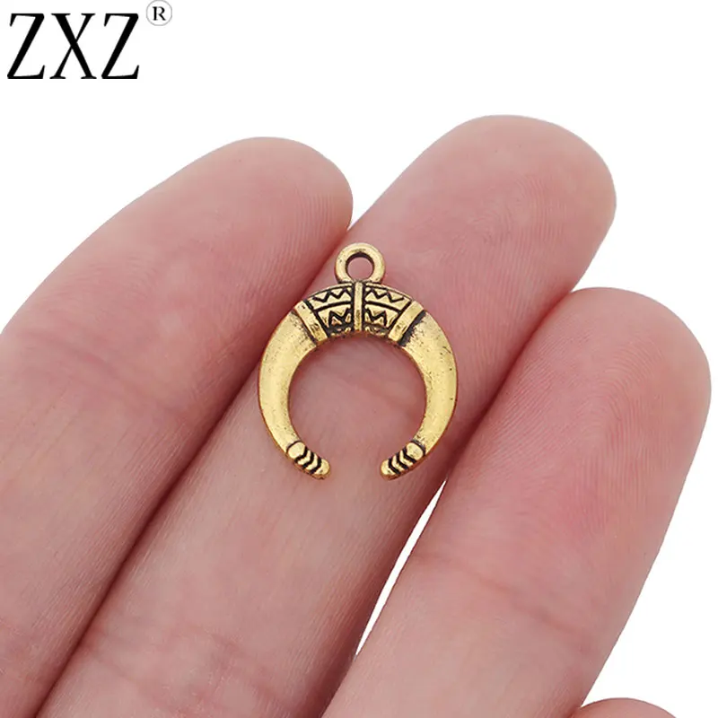 

ZXZ 20pcs Antique Gold Tone Crescent Moon Double Horn Charms Pendants Beads for DIY Jewelry Making Findings 19x15mm