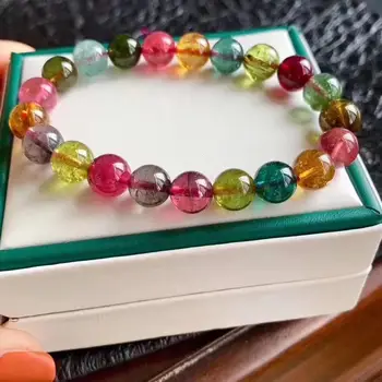 

9.2mm Certificate Natural Colorful Tourmaline Quartz Bracelet Clear Round Beads Women Crystal Brazil Tourmaline AAAAAAA