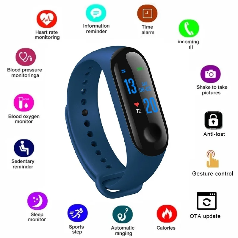 

Hot Fitness Bracelet Heart Rate Blood Pressure Health Smart Band Men Smart Bracelet Bluetooth Watch Wristband For Android IOS