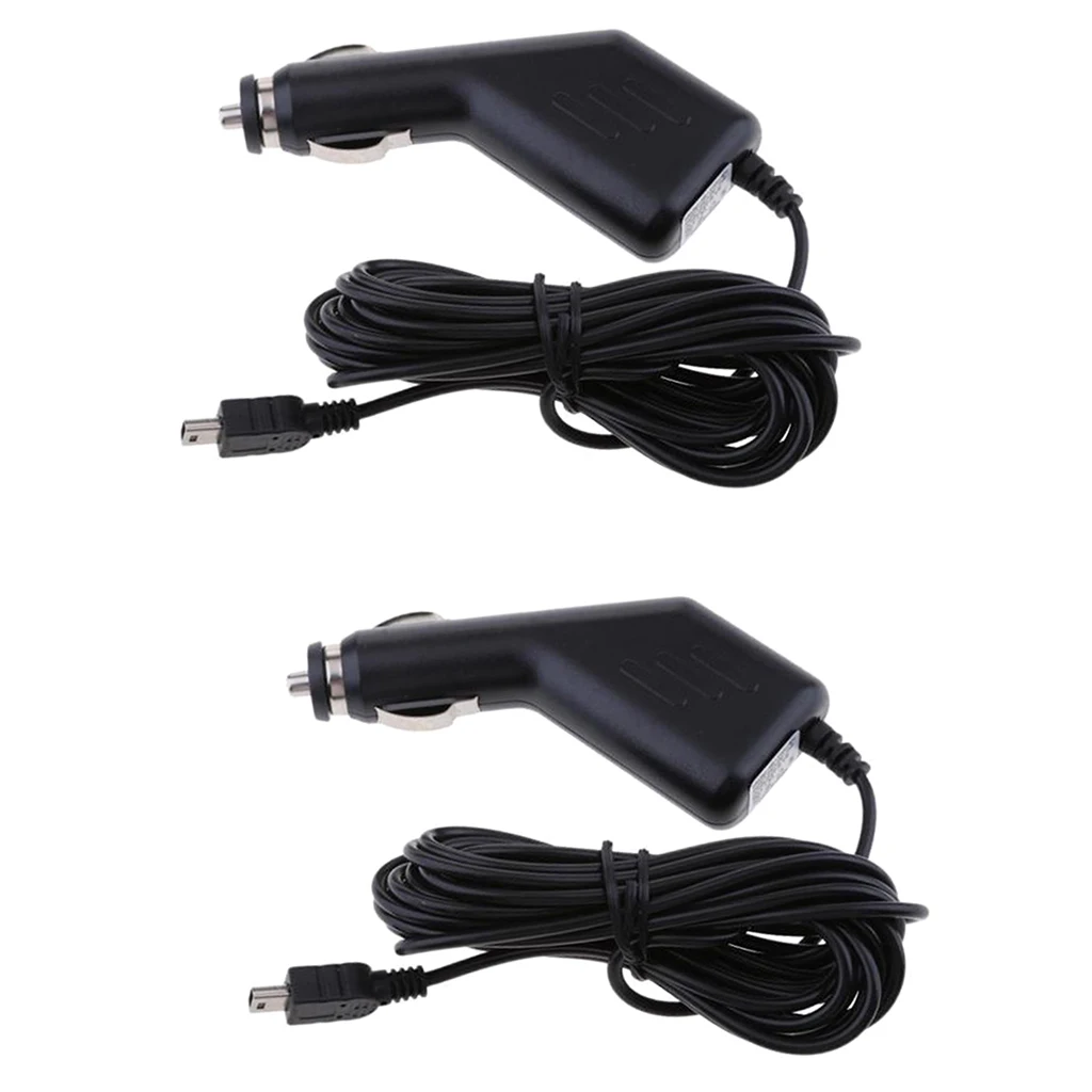 2Pcs Car Charger Cable Adapter 12-24V to 5V Mini USB GPS DVR Charging