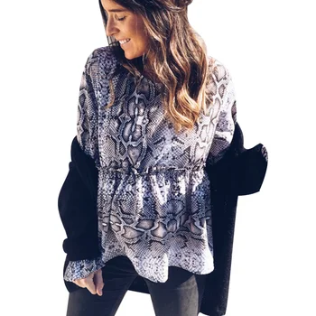 

Women Shirt Tops O Neck Snake Pattern Ladies Tops Blouse Casual 2020 Spring New Animal Printed Blusas Loose Camisa De Mujer D30