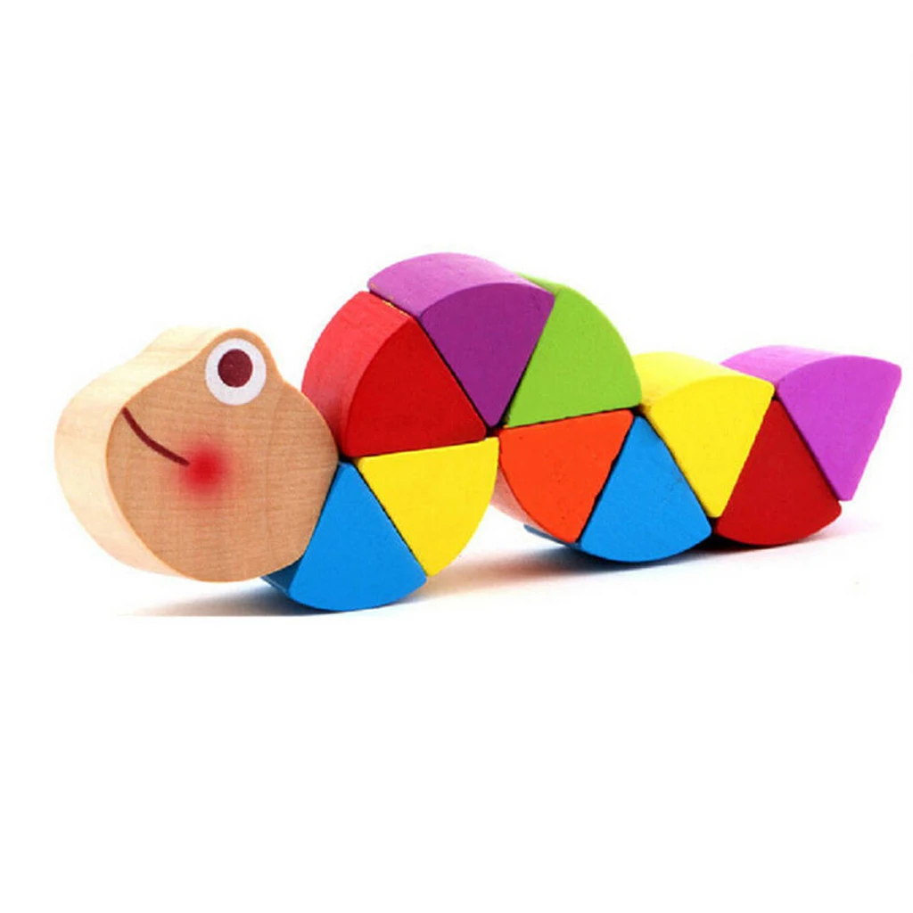 Colorful Baby Toddler Kids Twisted Wooden Caterpillars Worm Educational Toy