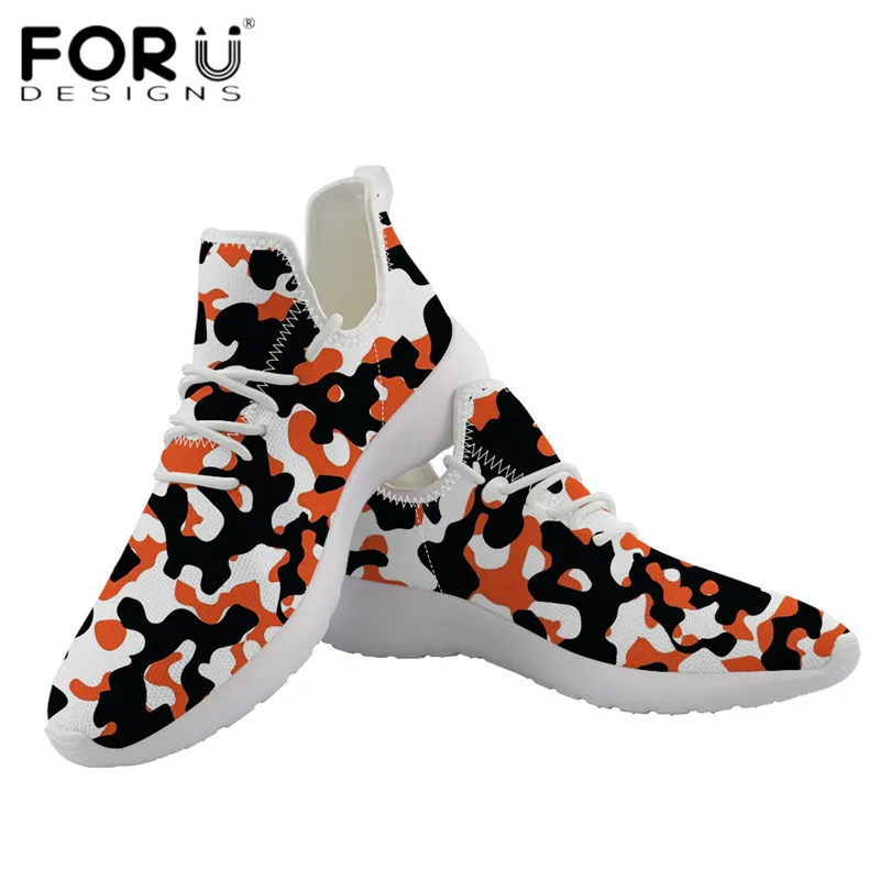 FORUDESIGNS/повседневные трикотажные кроссовки оранжевого цвета с камуфляжным принтом; Легкая сетчатая женская обувь на плоской подошве со шнуровкой; Вулканизированная обувь для женщин; лоферы - Цвет: HMG437Z61