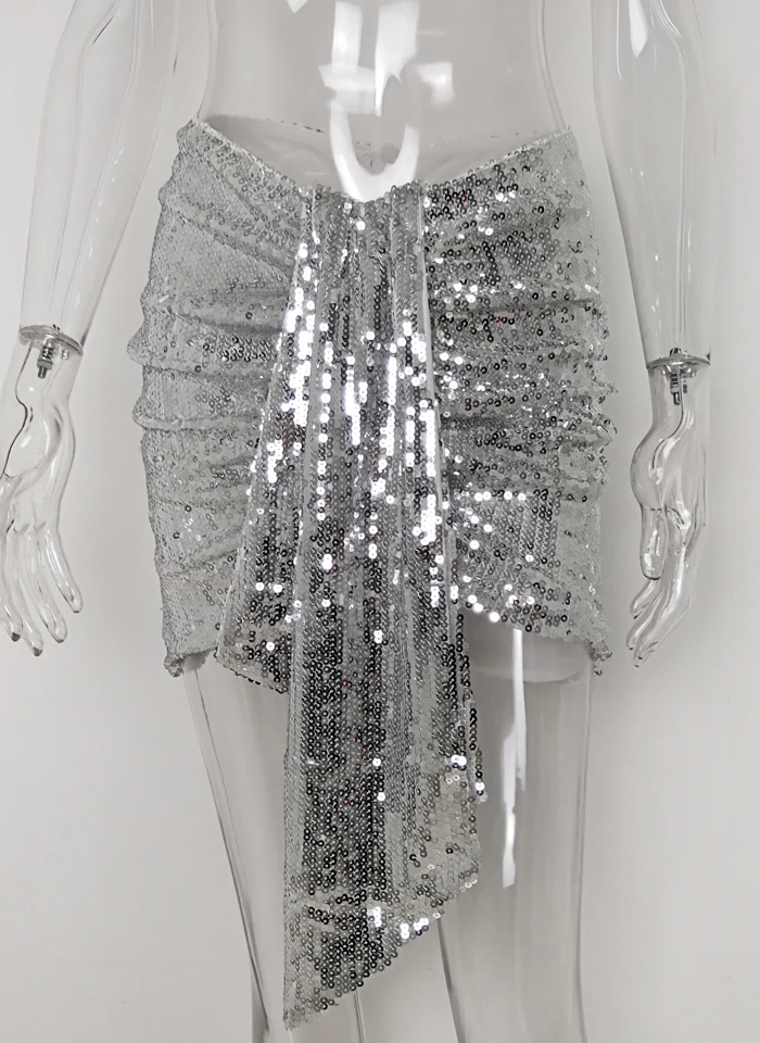 Joskaa леди конфеты блесток юбка элегантный шик драпировка Ruched Короткие вечерние наряды обёрточная бумага Bodycon Юбка блеск Великолепная одежда на день рождения