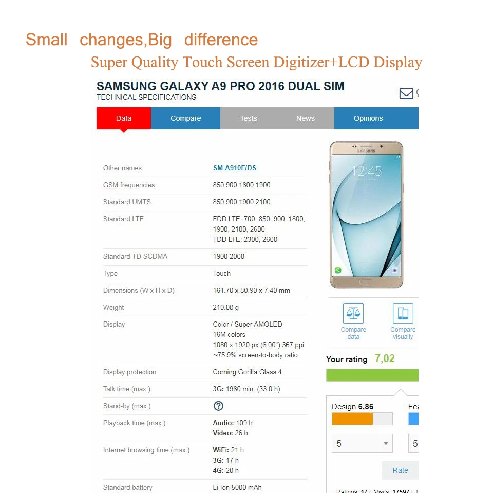 Супер AMOLED 6," для SAMSUNG Galaxy A9 Pro A910 A910F ЖК-дисплей сенсорный экран дигитайзер панель Pantalla монитор в сборе