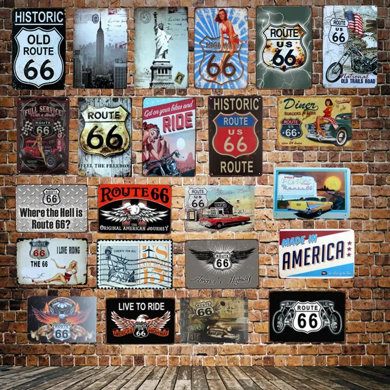 

[ DecorMan ] ROUTE 66 NEW YORK MOTOR AMERICA Custom wholesale Metal Paintings Bar PUB Decor LT-1832