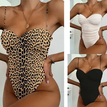 

Sexy Bodysuit Backless Bodycon Tops 2020 Summer Sleeveless Spgahetti Strap Leopard Print Bodysuit Women