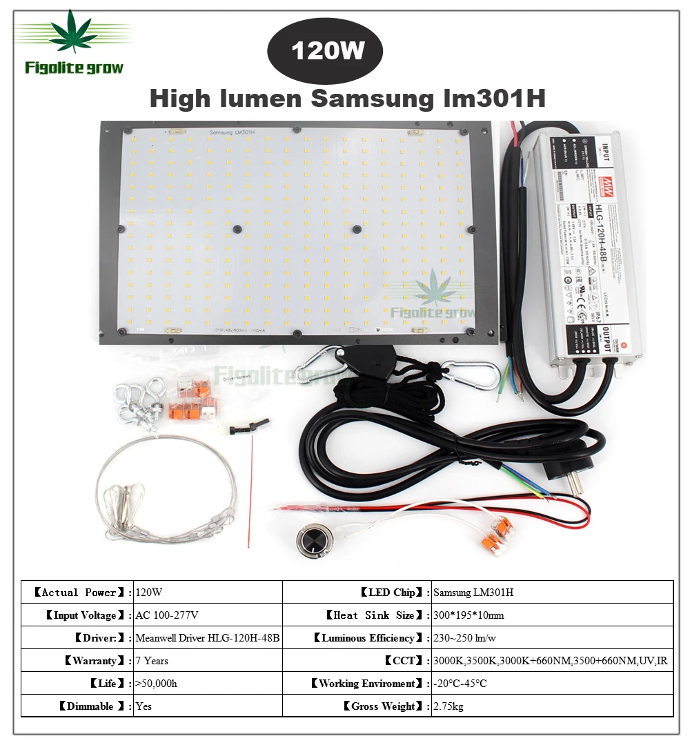 Figolite grow Dimmable 120W 240W 320W 480W Samsung LM301H Quantum Tech V3 Board led grow light Meanwell driver 7 years warranty