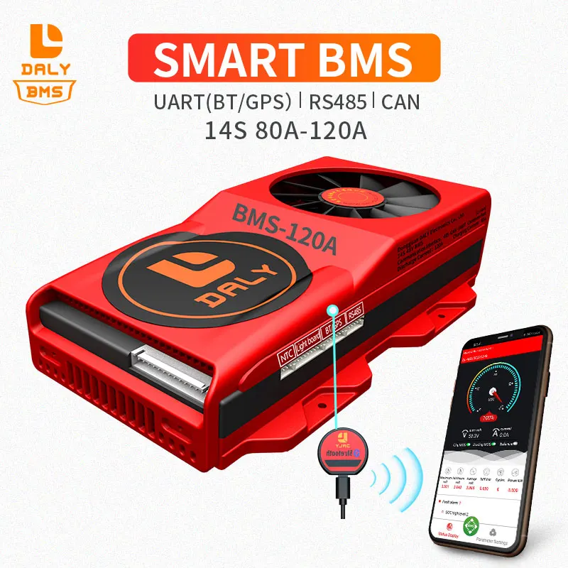 Вентилятор Смарт BMS 14S 48V литий ионный Bluetooth APP 80A 100A 120A 485 на usb-устройство + корпус из