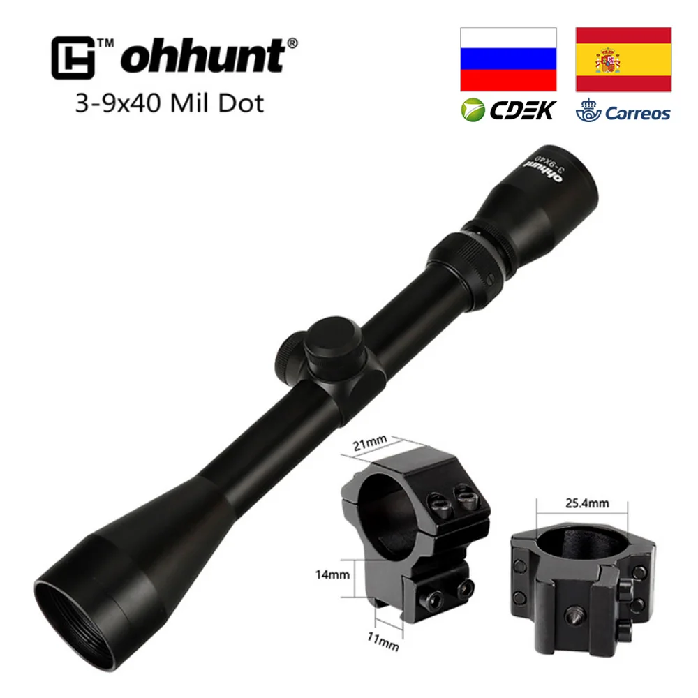 Тактический ohhunt 3-9X40 винтовочный оптический прицел Дальномер или Mil точка сетка арбалет пневматические пистолеты Охотничья винтовка прицел с кольцами крепления - Цвет: with Dovetail Rings