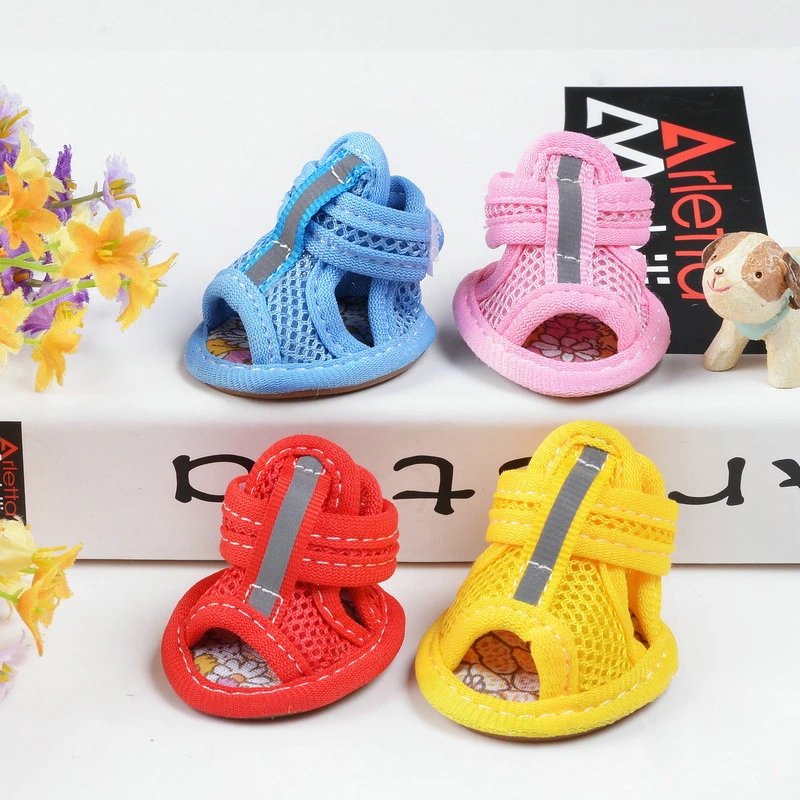 4PCS Summer Dog Shoes Breathable Mesh Sandals for Small Dogs Cats