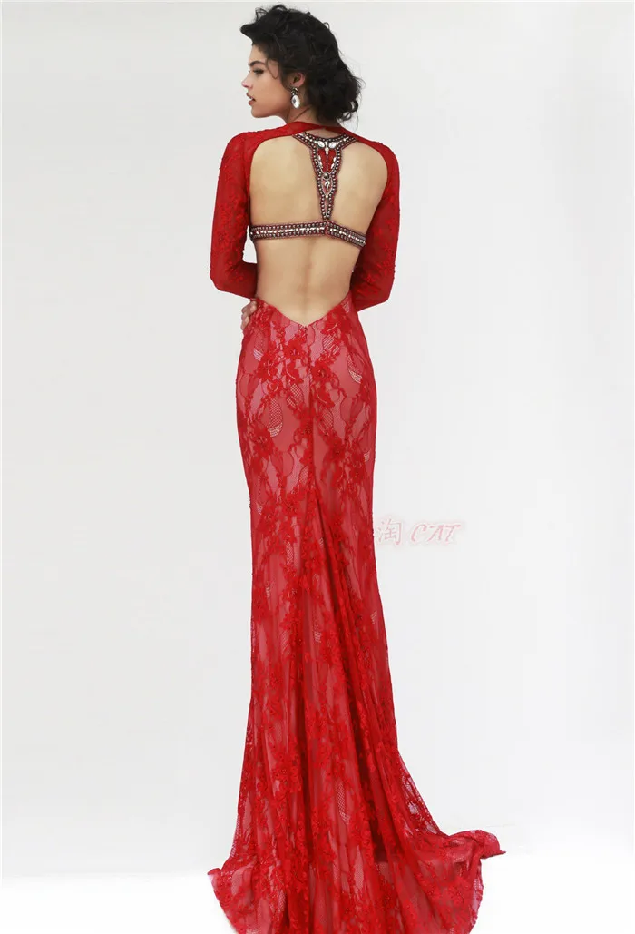 Кристалл vestidos de renda festa robe de soiree дизайн Горячая сексуальная открытая спина кружева с длинным рукавом вечернее платье