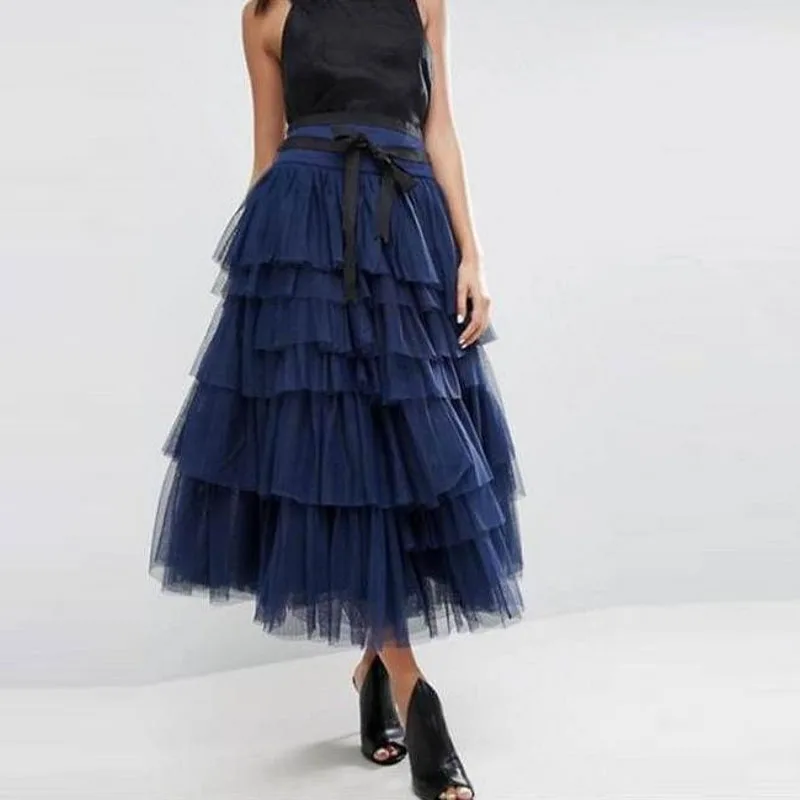 Модная эластичная сетчатая юбка-пачка с высокой талией для женщин, асимметричные тюлевые юбки, гофрированные длинные юбки, юбка миди, Saias Faldas Jupe, Женская юбка
