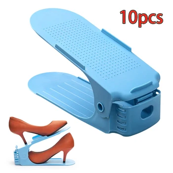 

10 pcs Shoe Rack Adjustable Shoe Organizer Plastic Footwear Support Rack Holder Space Saving Cabinet Shoe Hanger Organizer