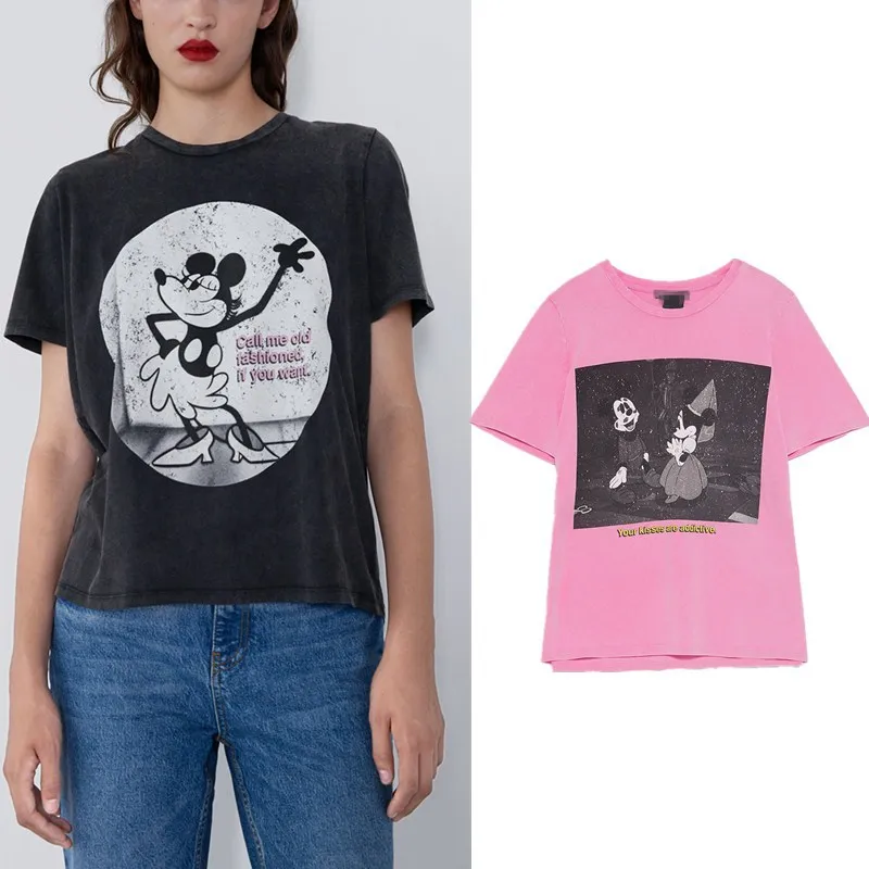 

Ateez 2019 New High Street Vintage Cute Mouse Cartoon Printing Washed T Shirt Women Harajuku Tshirt Camisetas Verano Mujer