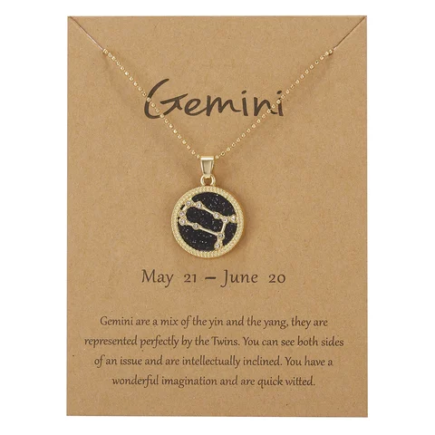 Zodiac Constellations Necklace Geometric Round Pendant Gold Silver Color Chain Necklace Unisex Friendship Jewelry Lover Gifts