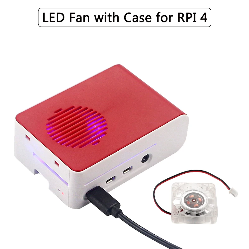 New Raspberry Pi 4 ABS Case with Backlight RGB LED Fan Plastic Red White Shell Housing for Raspberry Pi 4 Model B