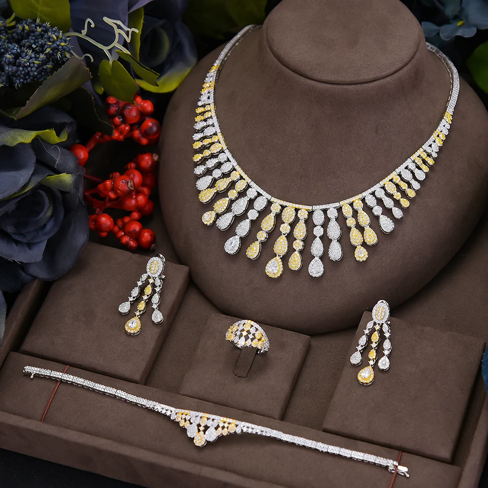 missvikki Luxury African Tassel 4PCS Jewelry Set For Women Wedding Party Naija Bride Necklace Dubai Bridal Dress | Украшения и