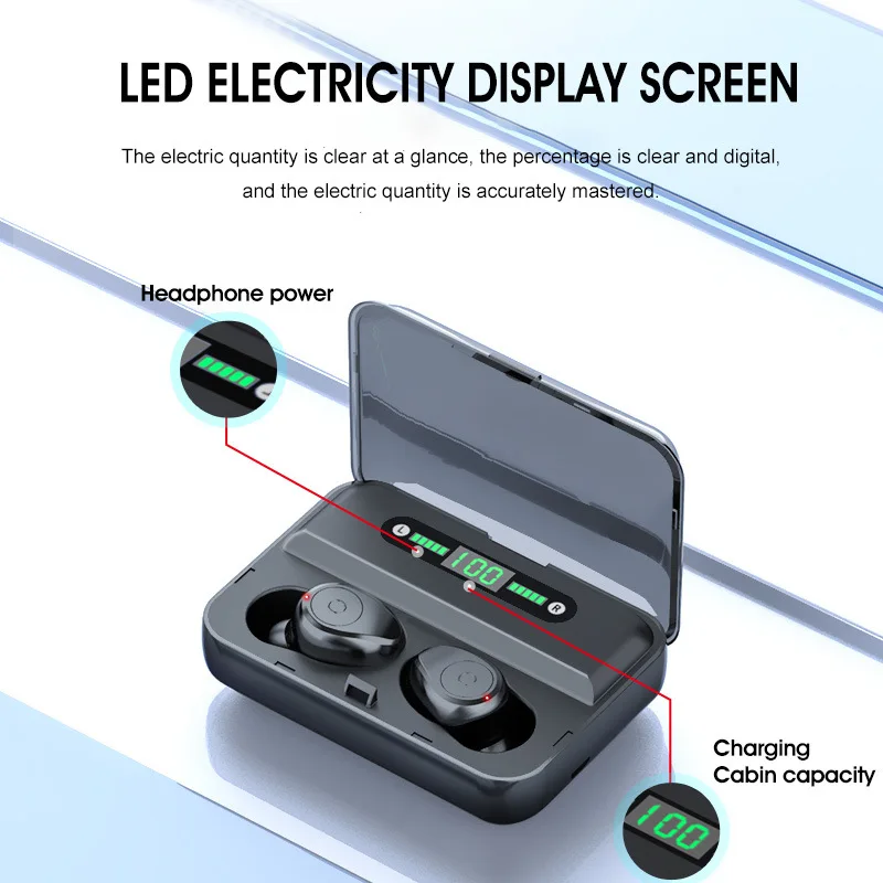 F9 5 TWS Bluetooth Earphones V5 0 Wireless Headphone HIFI Earbuds Stereo Bass headset With MIC 1500mAh Rechargeable mobile phone