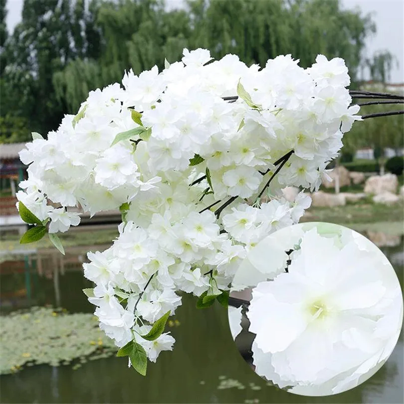 10pcs Silk Cherry Blossom Flower Tree Branches Artificial Sakura Flower Stem 6 colors for Wedding Tree Floral Decoration