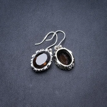 

Natural Smoky Quartz Handmade Unique 925 Sterling Silver Earrings 1.25" Y2506