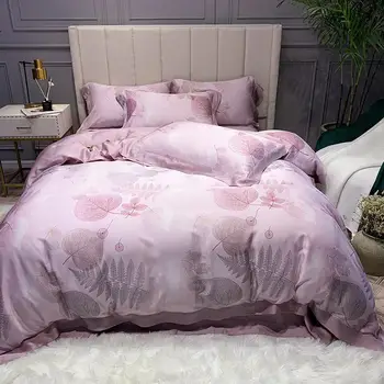

4PCS Tencel Silk Summer Duvet cover Luxury Bedding set High Thread Counts Silky Soft Queen King size Bed sheet set Pillow shams