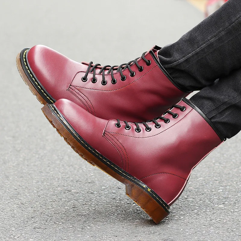 Genuine Leather Men Boots Motorcycle Boots Men Jason Martins Military Desert Ankle Boots Brown Fashion Men Shoes Botas Hombr - Цвет: red fur